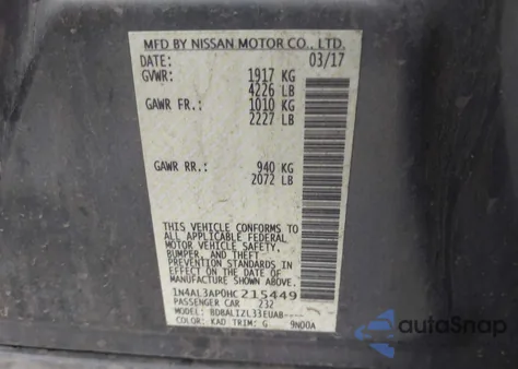 2017 Nissan Altima 2.5 Sv from USA, damaged, VIN 1N4AL3AP0HC215449